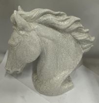 A CRACKLE GLAZE DESIGN WHITE CERAMIC HORSE HEAD BUST