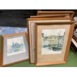 A QUANTITY OF FRAMED PRINTS TO INCLUDE A MAP OF LINCOLNSHIRE, VARIOUS TOWN SCENES AND A VINTAGE