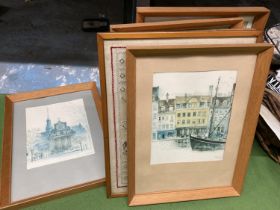 A QUANTITY OF FRAMED PRINTS TO INCLUDE A MAP OF LINCOLNSHIRE, VARIOUS TOWN SCENES AND A VINTAGE