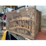 A WOODEN MONOGRAMED 'CROSFIELDS SOAP' CRATE