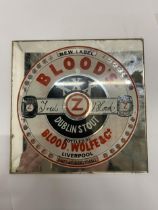 A 'BLOOD'S ' DUBLIN STOUT MIRRORED TILE, 15CM X 15CM