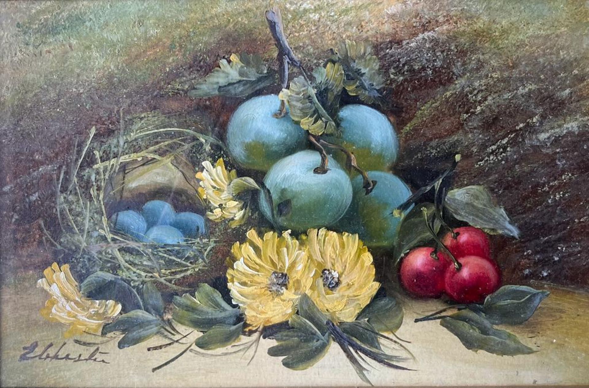 A PAIR OF GILT FRAMED HAND PAINTED STILL LIFE WATERCOLOURS WITH OIL HIGHLIGHTS, SIGNED E.CHESTER, 36 - Image 5 of 11