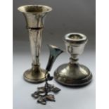 THREE ITEMS - A .925 SILVER STAMPED FLOWER VASE, BIRMINGHAM SILVER FILLED BUD VASE, BIRMINGHAM