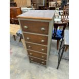 A MODERN FIVE DRAWER INDUSTRIAL STYLE CHEST WITH SCOOP HANDLES, 18.5" WIDE