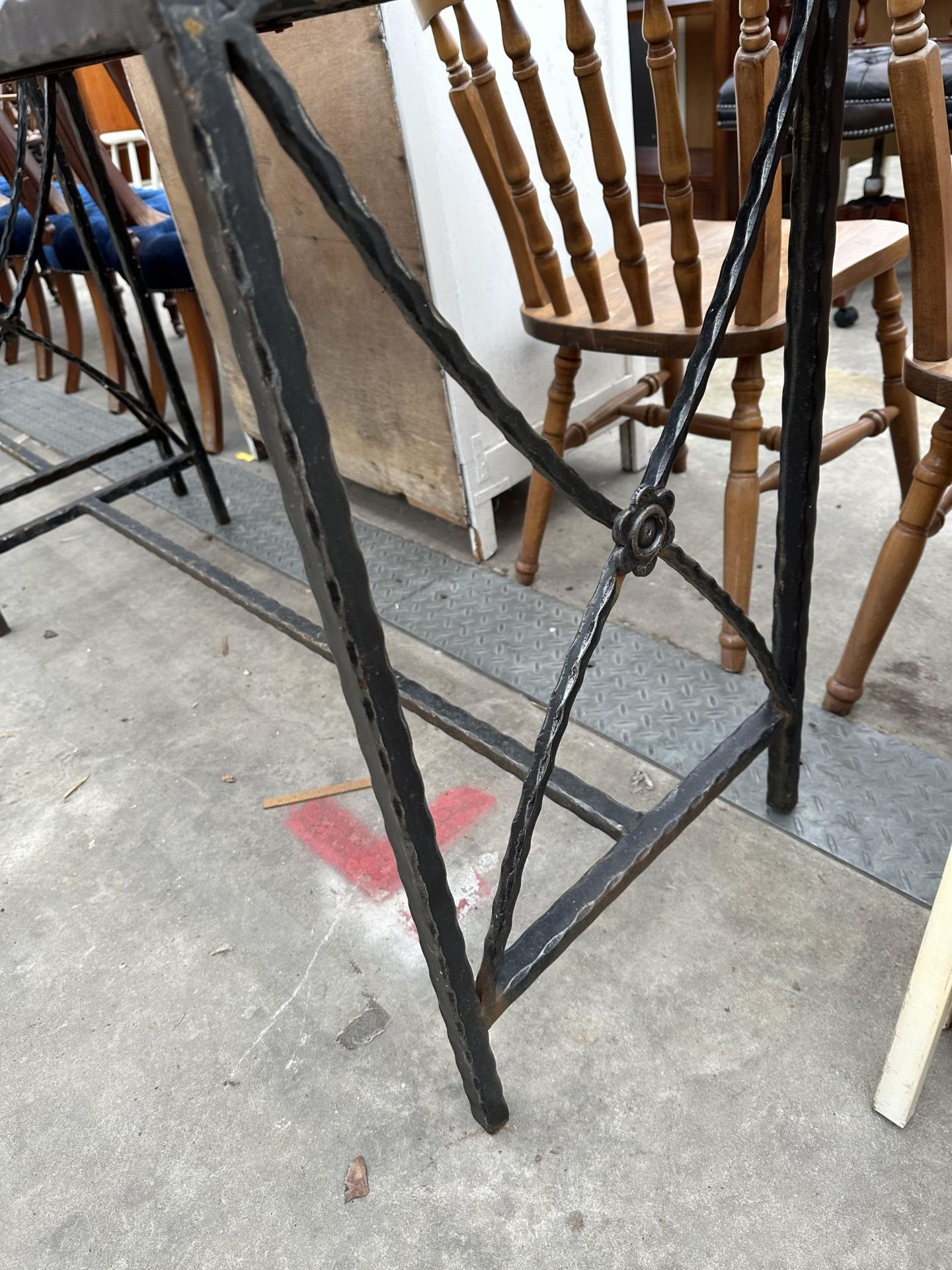 AN IRON SIDE-TABLE WITH X-FRAME ENDS AND STRAIGHT STRETCHER, 48 X 18" - Image 2 of 2