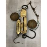 THREE BRASS SPRING BALANCES