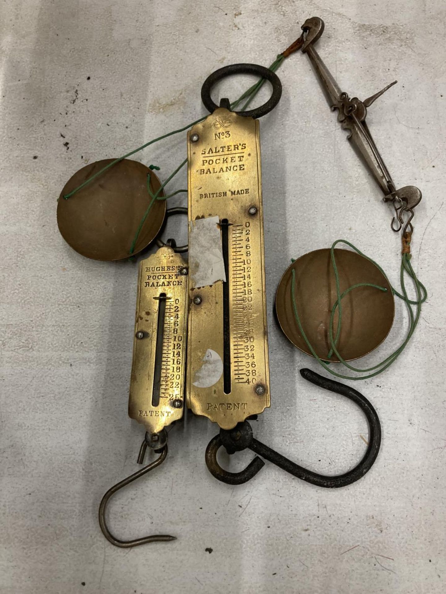 THREE BRASS SPRING BALANCES