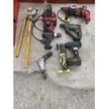 AN ASSORTMENT OF POWER TOOLS TO INCLUDE DRILLS AND A PLANER ETC