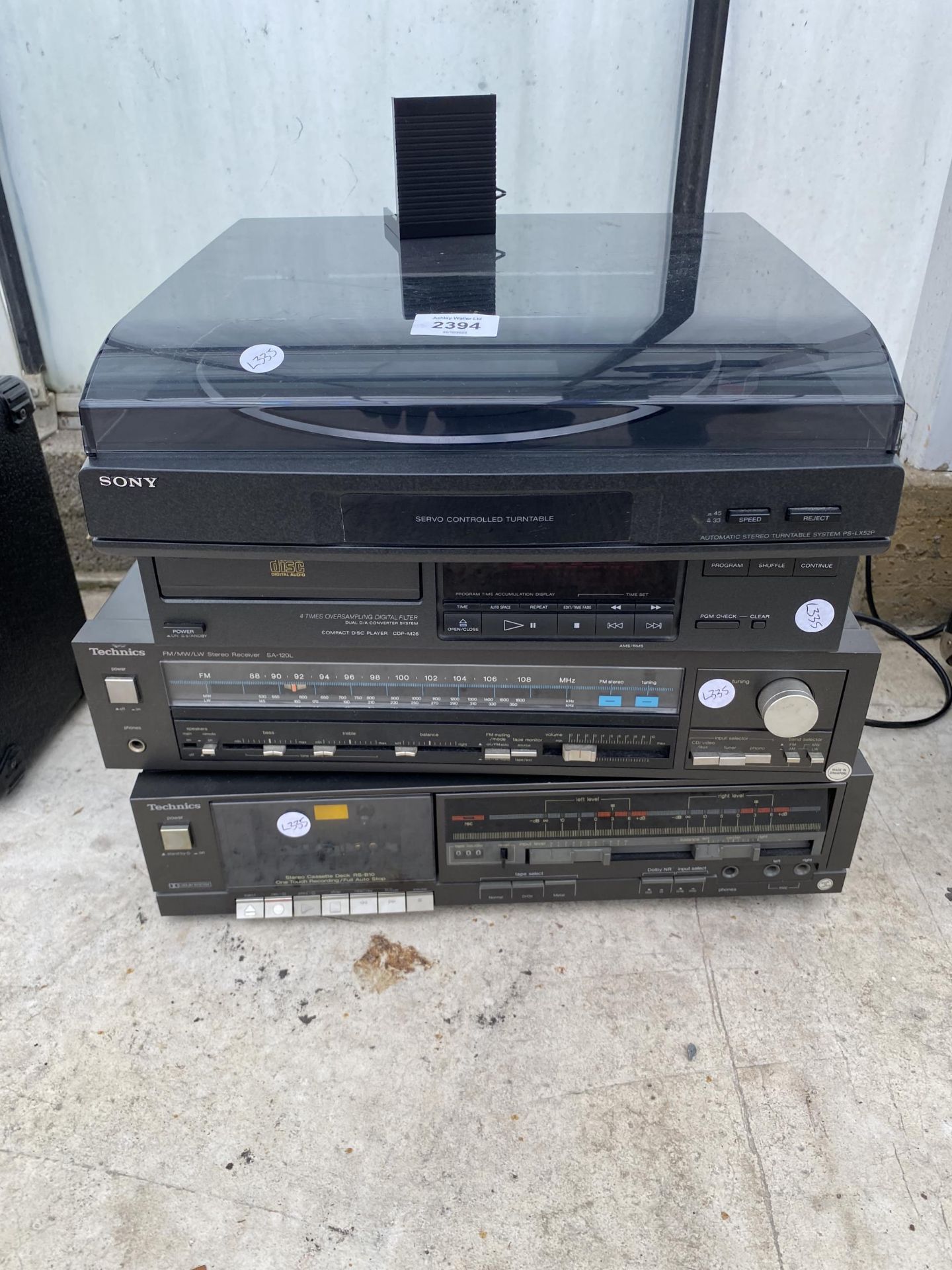 AN ASSORTMENT OF TECHNICS STEREO ITEMS AND A SONY RECORD PLAYER