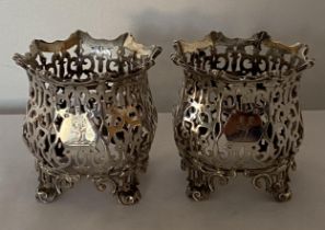 A PAIR OF VICTORIAN 1837 HALLMARKED LONDON SILVER PIERCED POTS, MAKER POSSIBLY GEORGE RICHARDS,