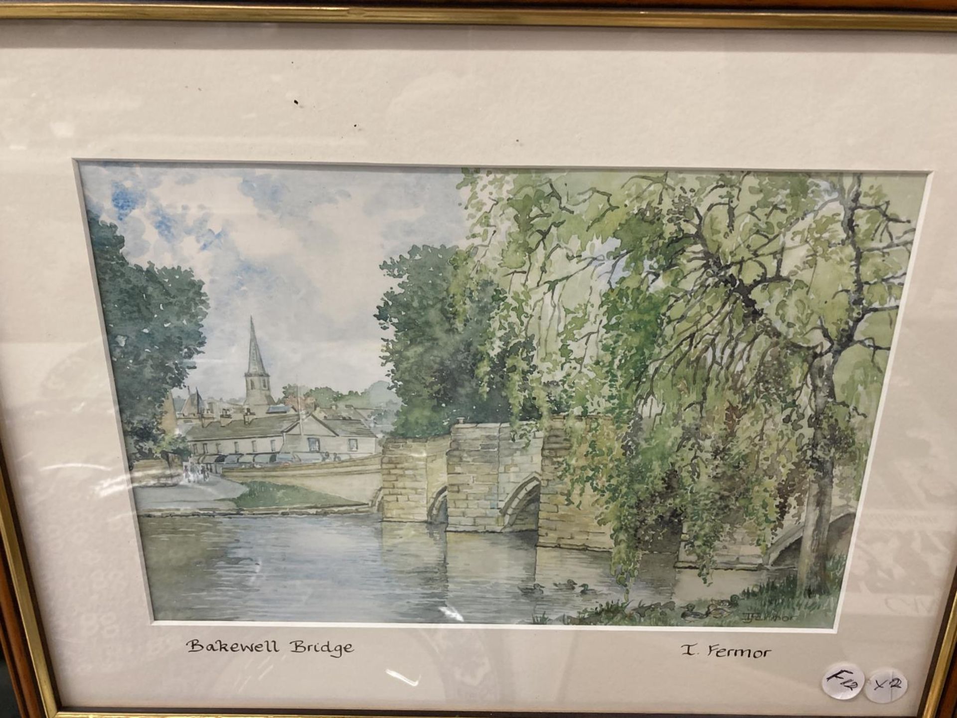 TWO FRAMED PRINTS, 'ASHFORD IN THE WATER' AND 'BAKEWELL BRIDGE', SIGNED I FERMOR - Image 3 of 3