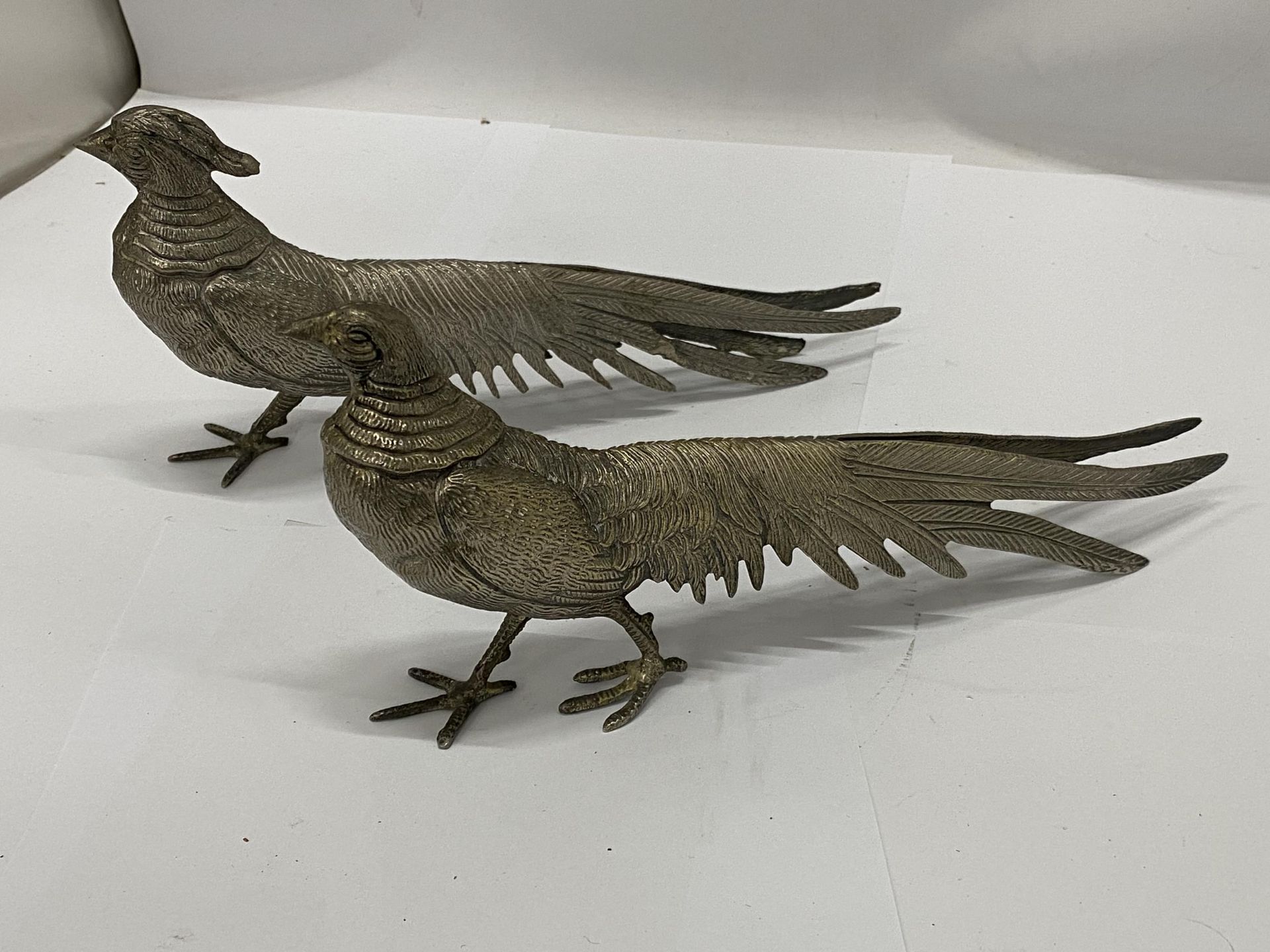 A PAIR OF WHITE METAL PHEASANTS, LENGTH 30CM, HEIGHT 13CM - Image 2 of 4