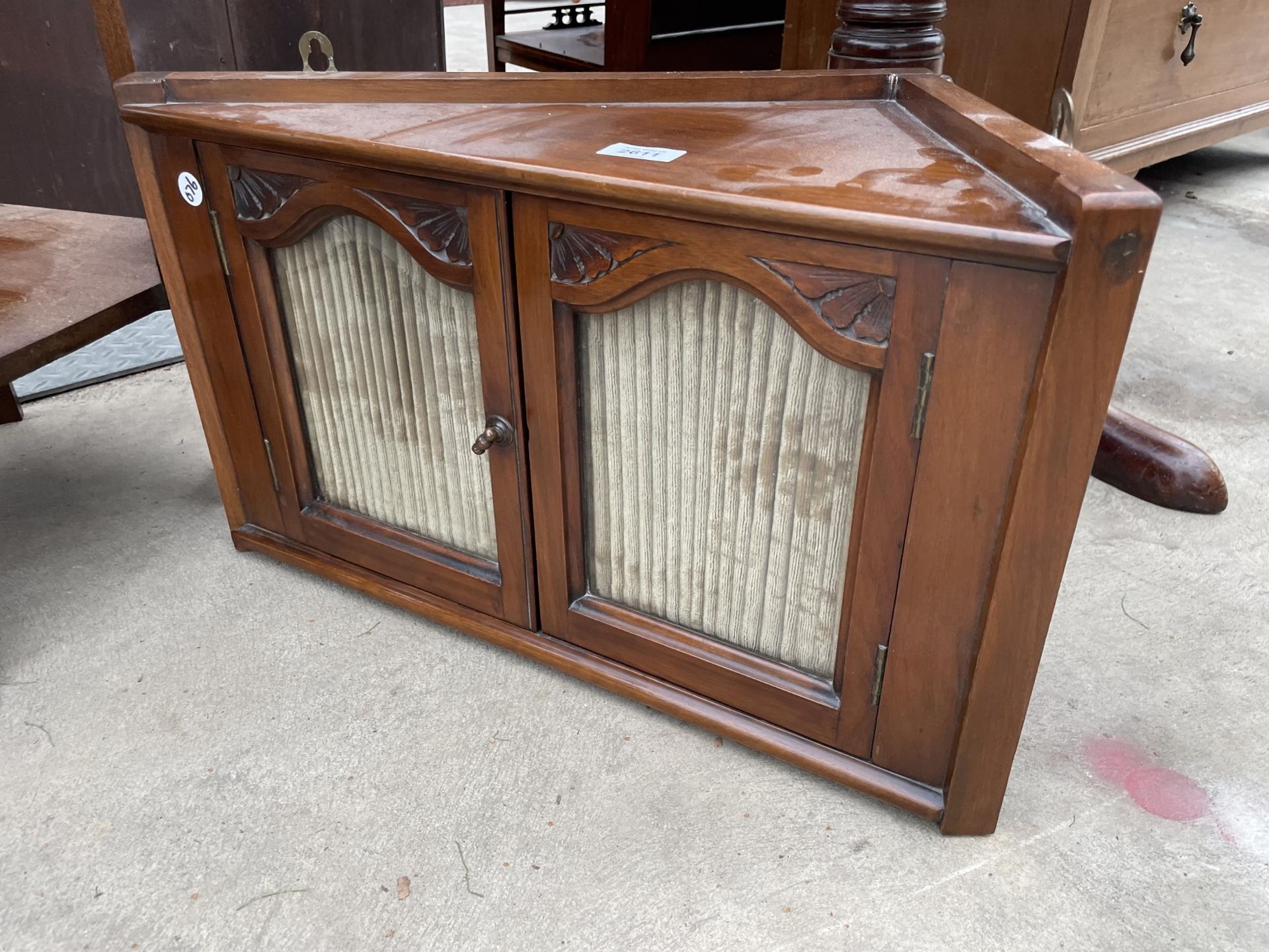 AN OCTAGONAL MAHOGANY TWO TIER TABLE AND LATE VICTORIAN MAHOGANY WALL CABINET WITH GLASS DOORS - Image 2 of 4