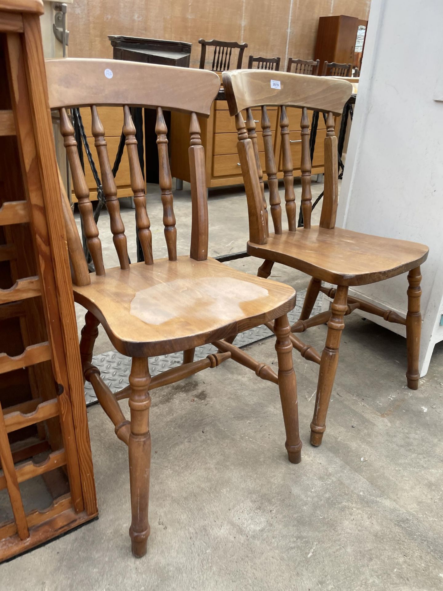 A PINE FORTY-TWO BOTTLE WINE RACK AND A PAIR OF KITCHEN CHAIRS - Image 3 of 3