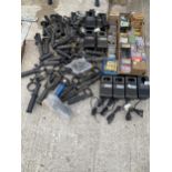 A LARGE ASSORTMENT OF ITEMS TO INCLUDE SCREWS, HINGES AND BATTERY CHARGERS ETC