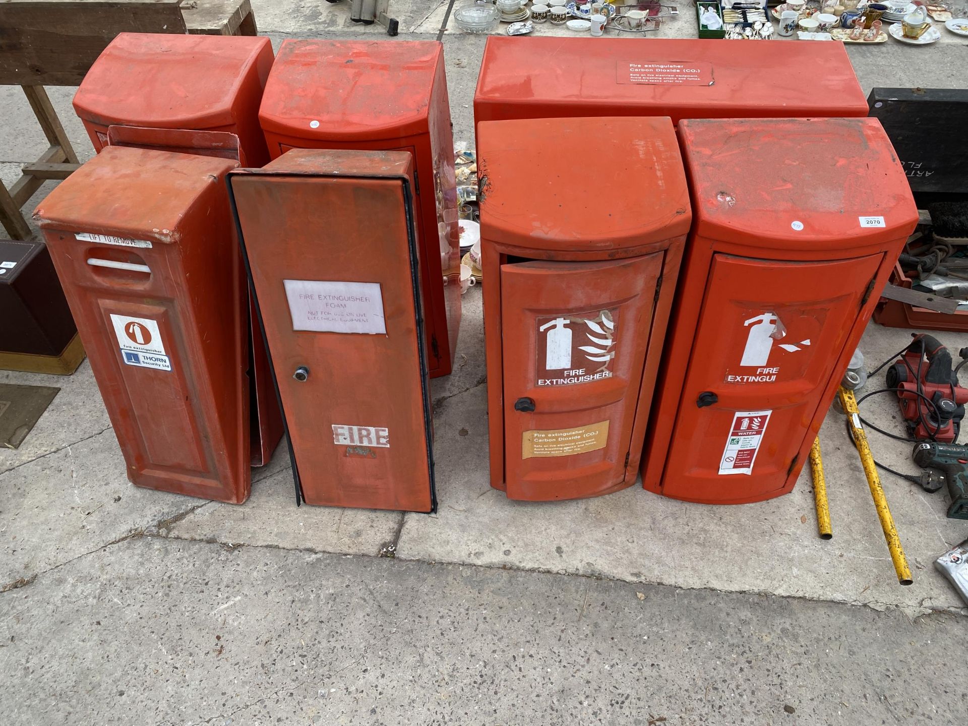 SEVEN VARIOUS FIRE EXTINGUISHER CABINETS