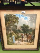 A FRAMED PRINT OF A COUNTRYSIDE SCENE
