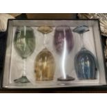 A BOXED SET OF ITALIAN COLOURED WINE GLASSES