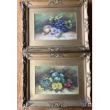 A PAIR OF GILT FRAMED HAND PAINTED STILL LIFE WATERCOLOURS WITH OIL HIGHLIGHTS, SIGNED E.CHESTER, 36