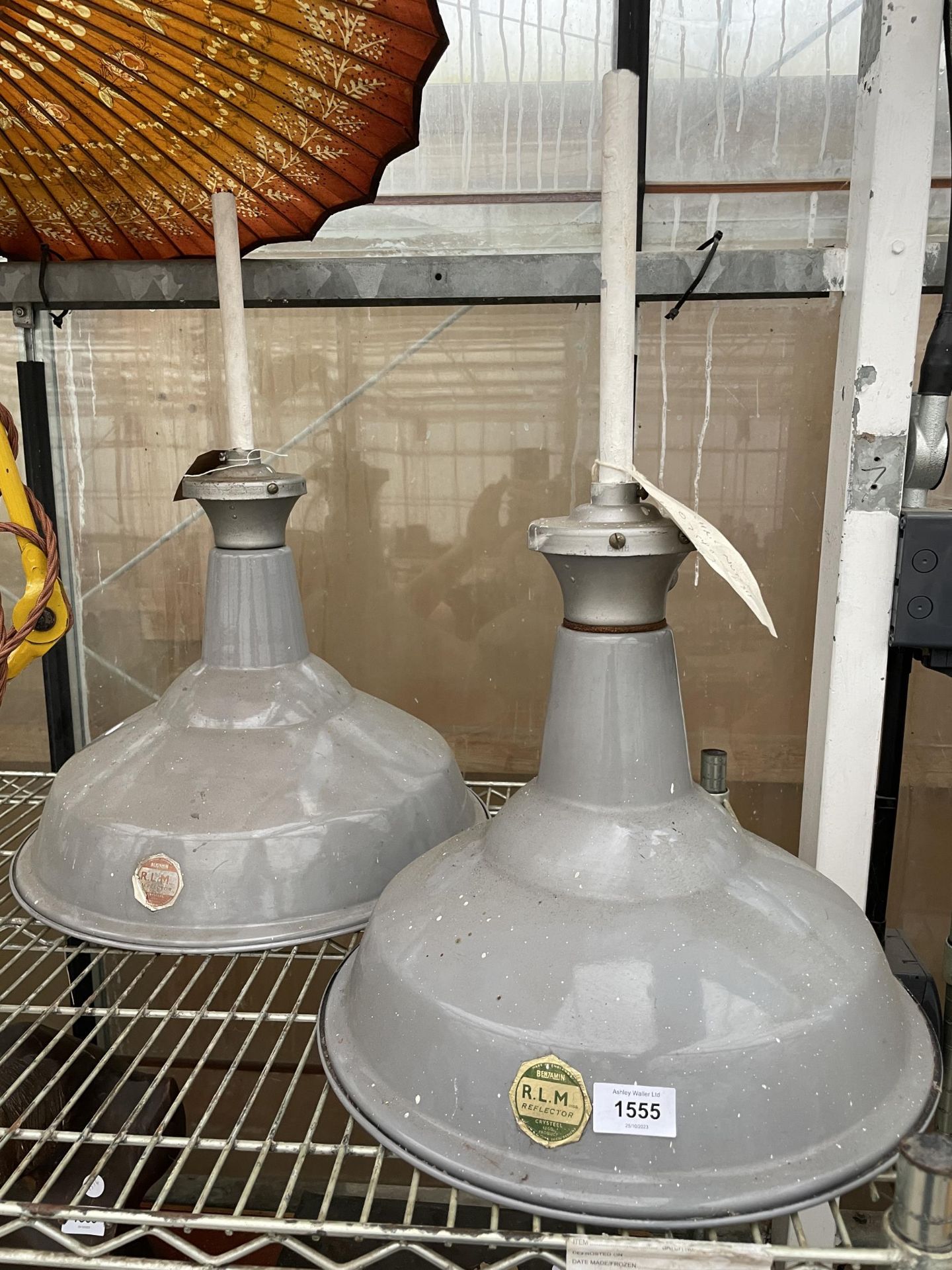 A PAIR OF RETRO INDUSTRIAL STYLE LIGHT FITTINGS