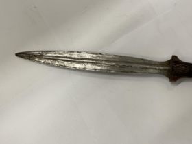 A VINTAGE DAGGER WITH A WOODEN HANDLE