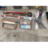 AN ASSORTMENT OF WELDING AND CUTTING EQUIPMENT TO INCLUDE CUTTING PIPES AND WELDING RODS ETC