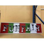 A WOODEN 'FUNFAIR' SIGN, 100CM X 26CM