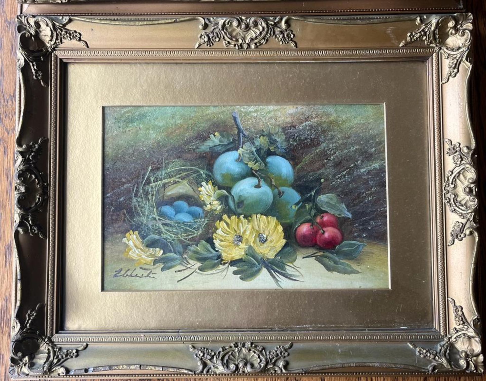 A PAIR OF GILT FRAMED HAND PAINTED STILL LIFE WATERCOLOURS WITH OIL HIGHLIGHTS, SIGNED E.CHESTER, 36 - Image 2 of 11