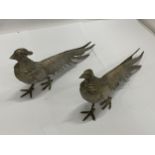 A PAIR OF WHITE METAL PHEASANTS, LENGTH 30CM, HEIGHT 13CM