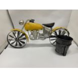 A LARGE TIN PLATE MOTOR BIKE PLANTER, HEIGHT 23CM, LENGTH 50CM