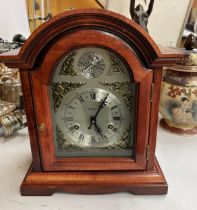 A C. WOOD & SON 31 DAY MANTLE CLOCK WITH KEY AND PENDULUM