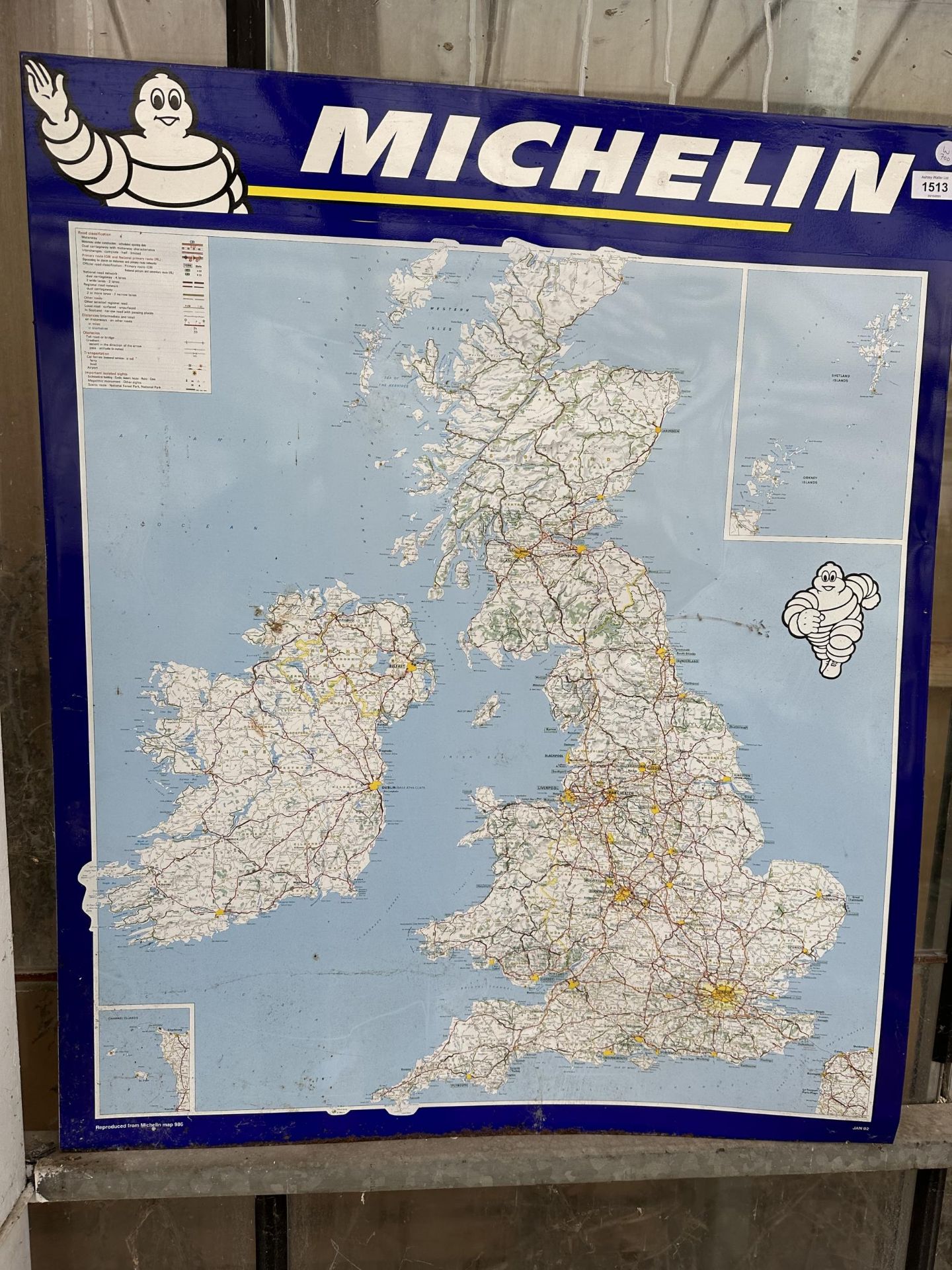 TWO TIN SIGNS TO INCLUDE A MICHELIN ATLAS MAP OF BRITAIN AND A MICHELIN TYRE CHART - Image 2 of 6