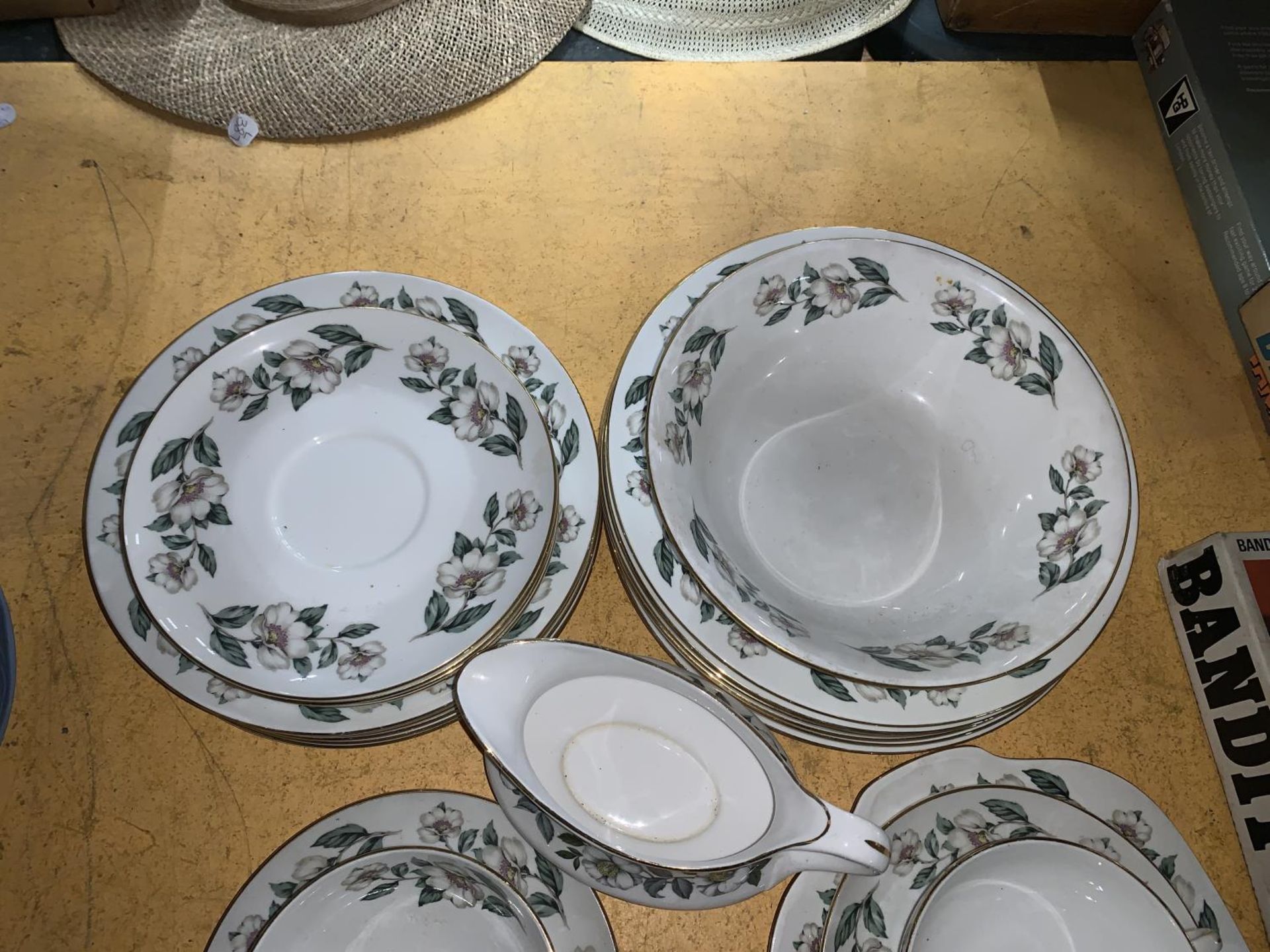 A QUANTITY OF CROWN STAFFORDSHIRE DINNERWARE TO INCLUDE SOUP COUPES AND SAUCERS, PLATES, A SERVING - Image 6 of 6