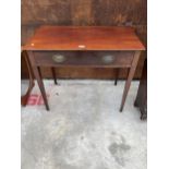 A 19TH CENTURY MAHOGANY AND INLAID SIDE-TABLE WITH SINGLE DRAWER AND LATER TOP, 33" WIDE, ON