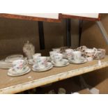 A CROWN STAFFORDSHIRE "ENGLANDS GLORY" TEASET TO INCLUDE A COFFEEPOT, MILK JUG, SIDE PLATES, TEACUPS