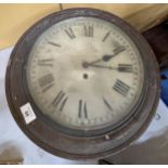 A VINTAGE WOODEN CASED RAILWAY STYLE CLOCK