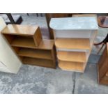 MID 20TH CENTURY STEPPED DISPLAY SHELVES AND A SET OF PAINTED SHELVES