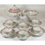 A C.1790 NEW HALL / FACTORY X PORCELAIN TEA SET COMPRISING TEAPOT, SIX TEA BOWLS AND SAUCERS,