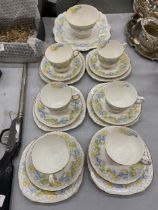 A VINTAGE ROYAL STAFFORD TEASET WITH DAINTY FLORAL PATTERN TO INCLUDE A CAKE PLATE, SUGAR BOWL,