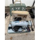 TWO ELECTRIC SINGER SEWING MACHINES ONE WITH A CARRY CASE