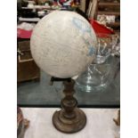 A GLOBE ON A WOODEN BASE, HEIGHT APPROX 41CM