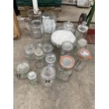 AN ASSORTMENT OF ITEMS TO INCLUDE KILNER JARS AND GLASS JUGS ETC