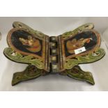 A VINTAGE PAINTED WOODEN INDIAN FOLDING STOOL