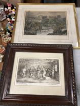 TWO FRAMED PENCIL SIGNED PRINTS T.HIGHAM ENGRAVING OF BARNARD CASTLE