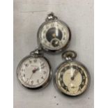 THREE VINTAGE INGERSOLL CHROME POCKET WATCHES, ALL BELIEVED WORKING