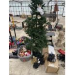 AN ASSORTMENT OF CHRISTMAS ITEMS TO INCLUDE AN ARTIFICIAL TREE, LIGHTS AND BAUBLES ETC