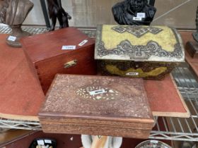 TWO WOODEN LIDDED BOXES ANDA TIN LIDDED STORAGE CHEST