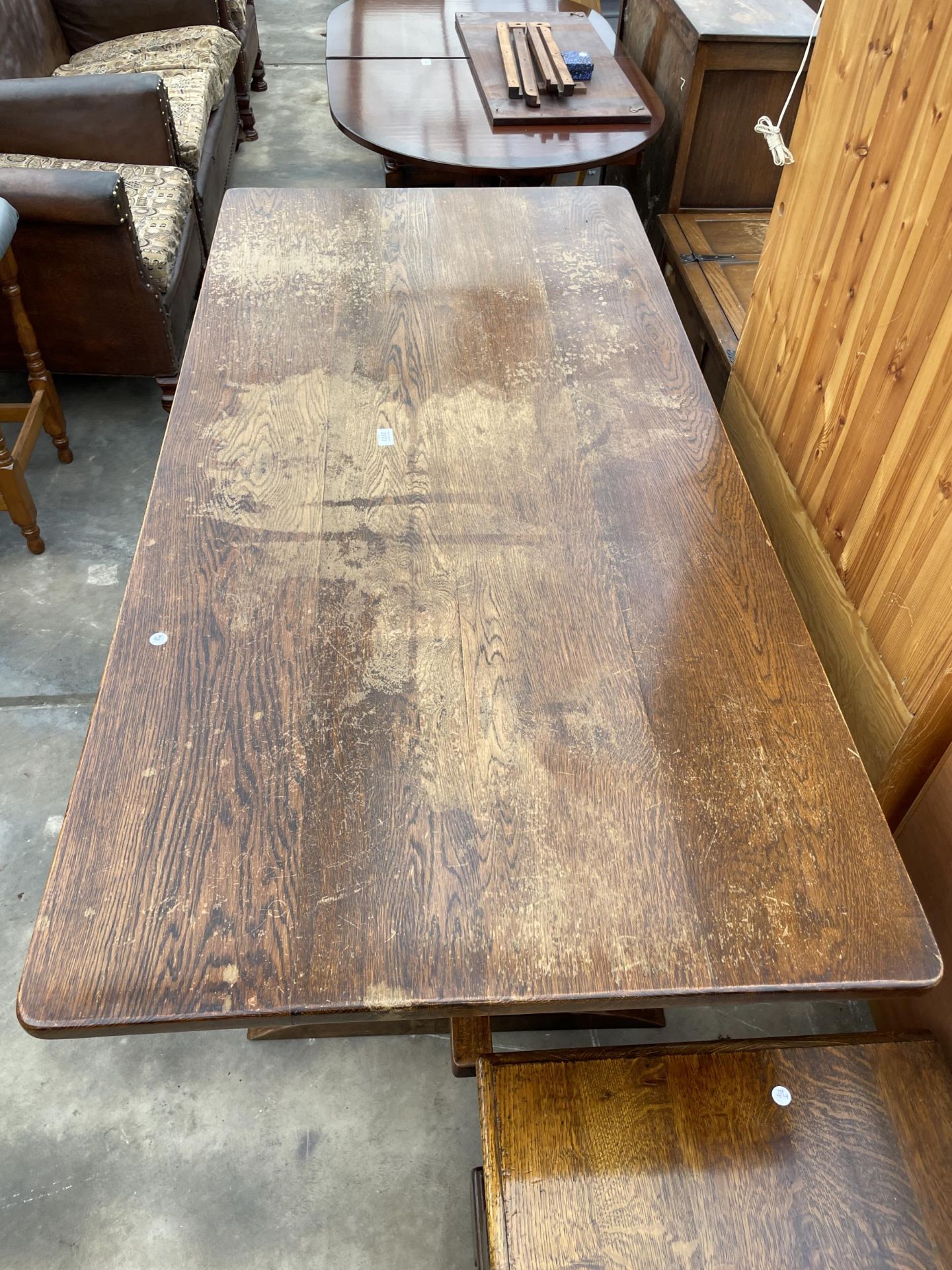 A REPRODUCTION OAK REFECTORY STYLE DINING TABLE, 66 X 31" - Image 3 of 3