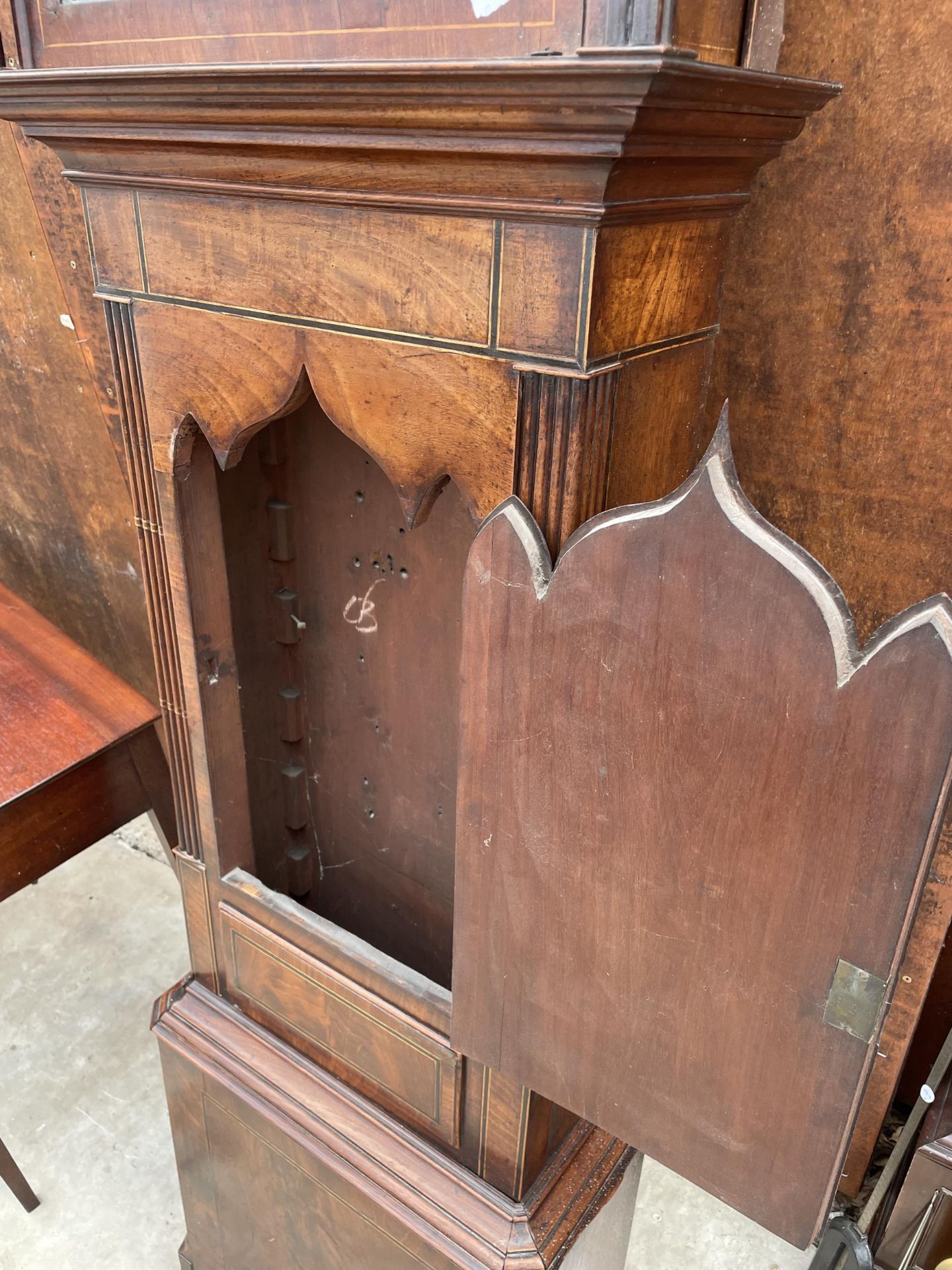 A 19TH CENTURY MAHOGANY AND INLAID LONGCASE CLOCK CASE - Image 5 of 7