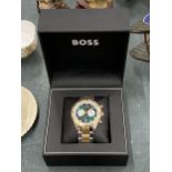 A BOXED HUGO BOSS WATCH, WORKING AT TIME O F LOTTING